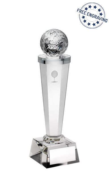 Medium Golf ball on column glass award (21.6cm) - TD302GB