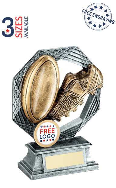 Octagon Resin Gold Boot & Ball Rugby Award - RF624