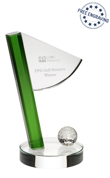 Green Golf Flag & Ball Glass Award (21cm) - JB3003C