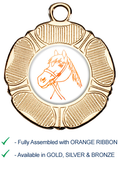 Horses Head Medal with Orange Ribbon - M519