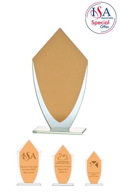 ISA Personalised gold shield Glass AWARD - W281. 