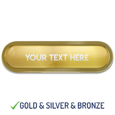 BESPOKE YOUR TEXT METAL BAR BADGE - GOLD - 45mm