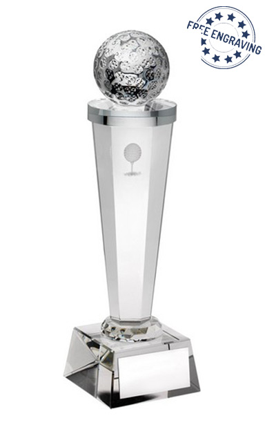 Large Golf ball on column glass award (25.4cm) - TD302GC