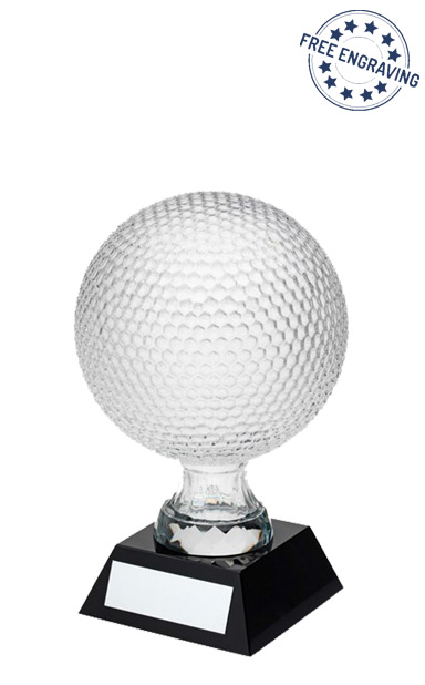 Medium 3D Golf Ball on Black Base Glass Award (16.5cm) - CBG24A