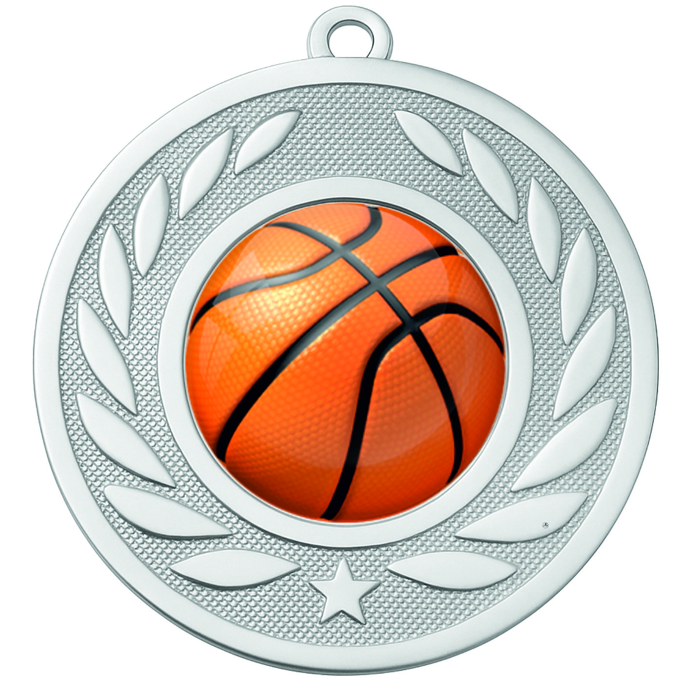 Silver Laurel Colour Basketball Medal-FREE Ribbon-BIE.M9459.02