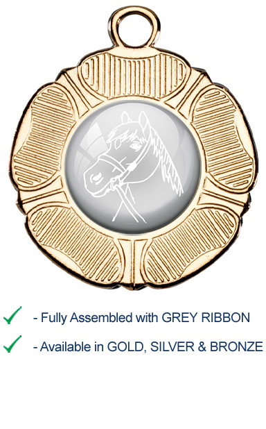 Horses Head Medal with Grey Ribbon - M519
