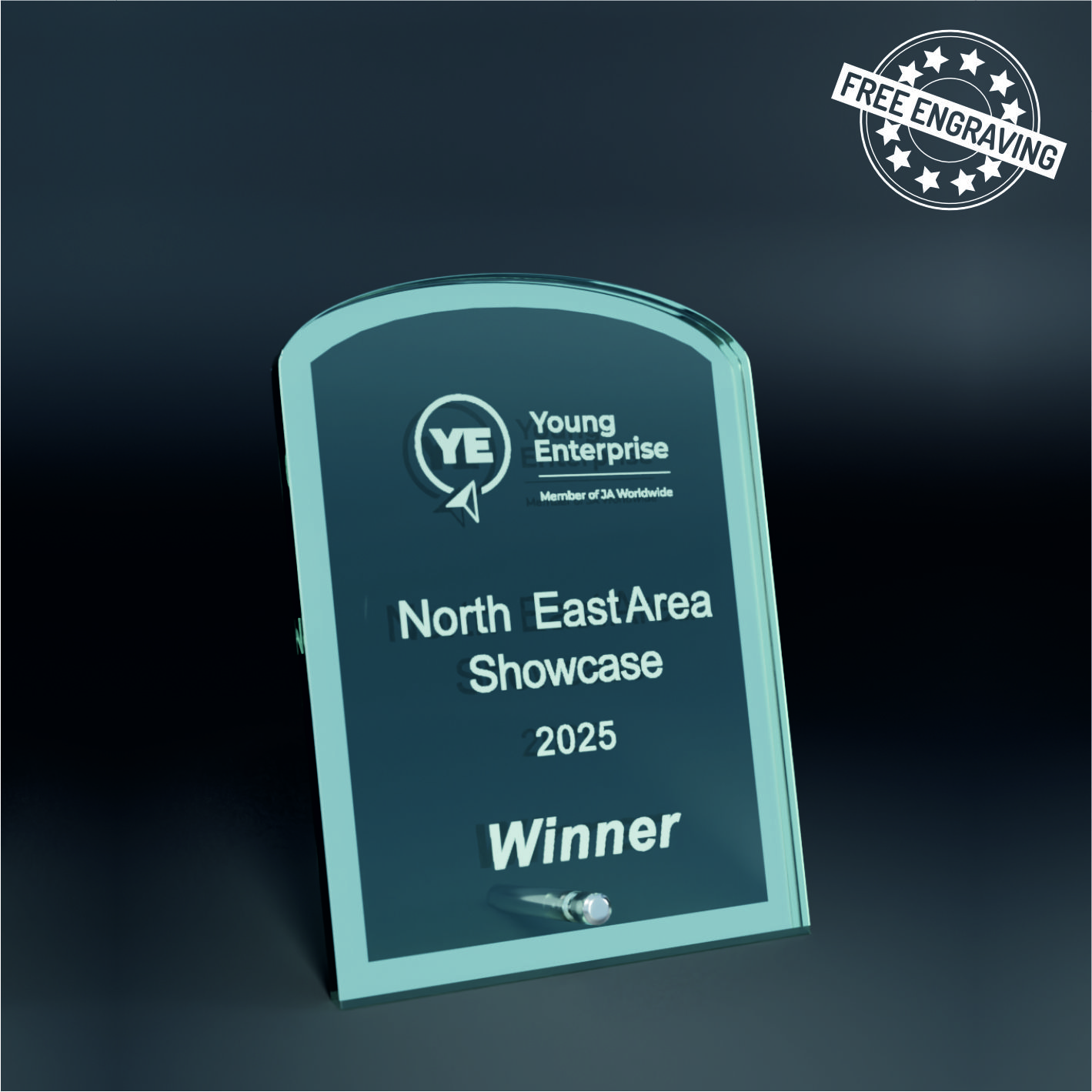MIRRORED GLASS AWARD - 8mm thickness - Chrome Stand - W54