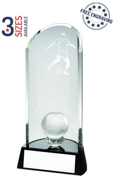 Football Trophy award glass ball blue in 3 Sizes Free Engraving up to 30 Letters 
