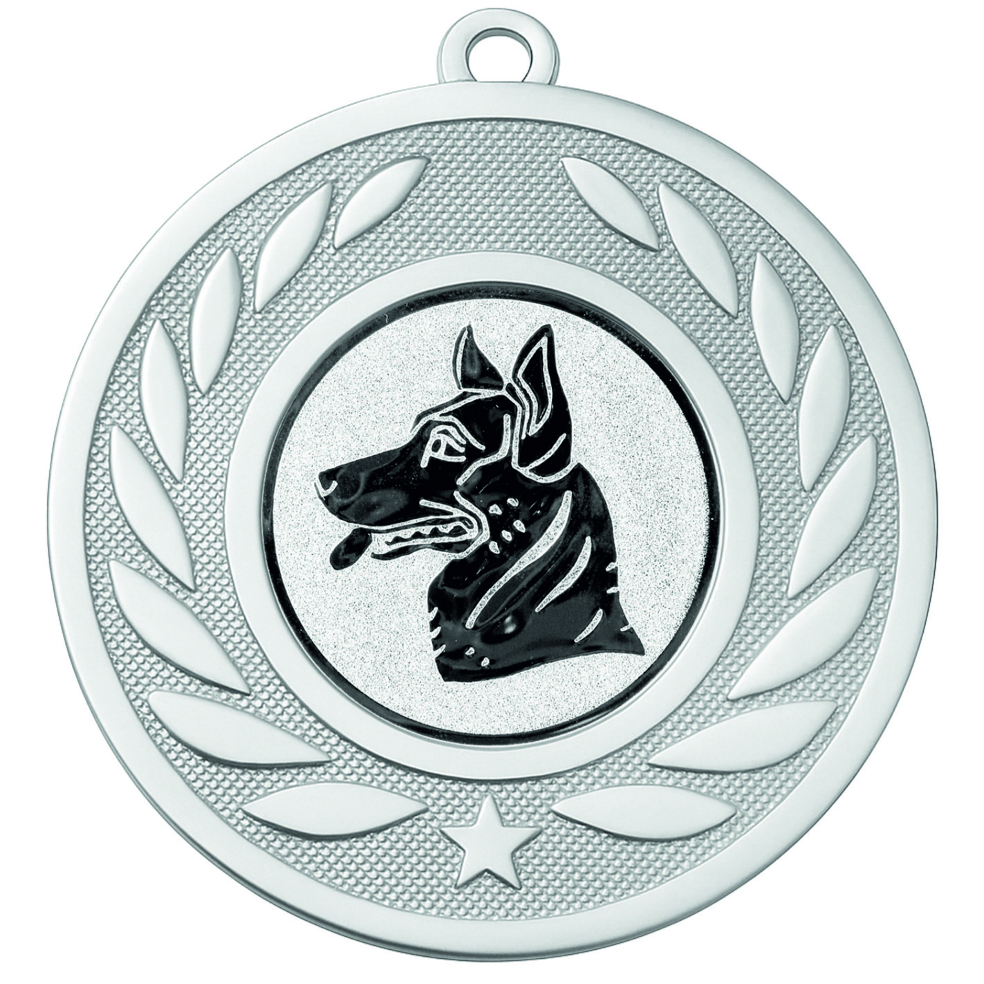 Silver Laurel Dog Head Medal - FREE Ribbon - BIE.M9459.02