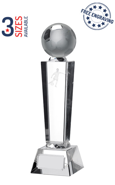td Glass Football Trophy Award 216mm Free Engraving TD441L 