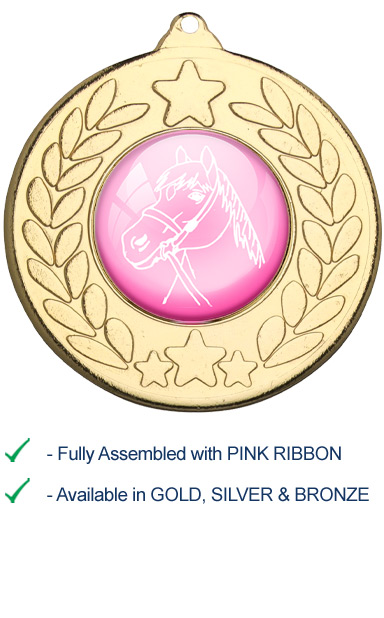 Horses Head Medal with Pink Ribbon - 9459G