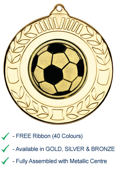 METALLIC FOOTBALL LOGO MEDAL with Ribbon - 9460G