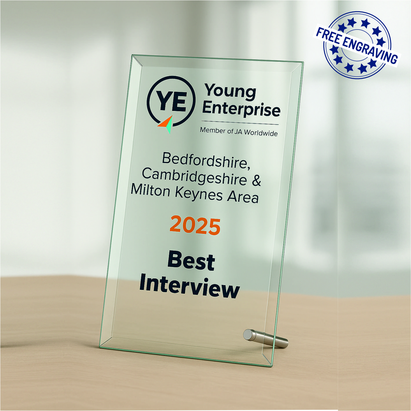 Colour Printed Rectangular Glass Award with corner metal stand - W20_. 