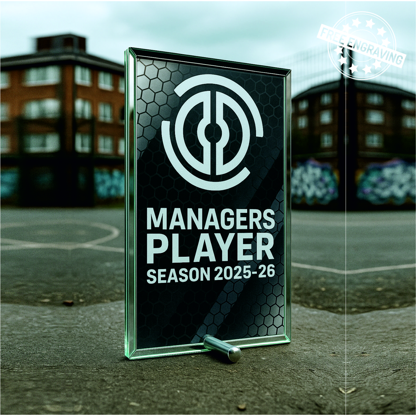 Colour Printed Rectangular Glass Award with metal stand - W30_. 