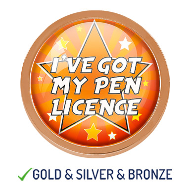 HIGH QUALITY METAL STAR "I'VE GOT MY PEN LICENCE" BADGE - 22mm