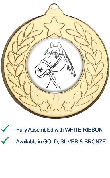 Horses Head Medal with White Ribbon - 9459G