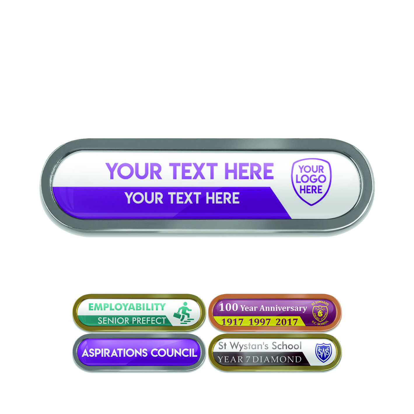 Silver Bespoke Your Logo & Text Metal Bar Badge - 45mm