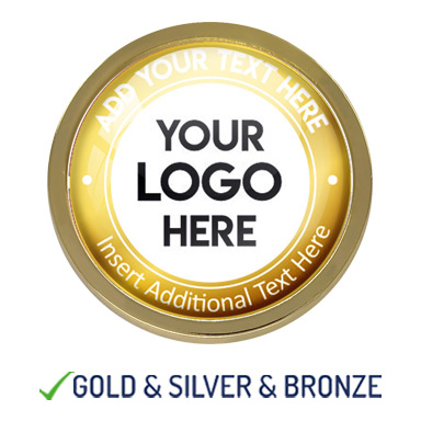 BESPOKE YOUR LOGO & TEXT ROUND METAL BADGE - GOLD - 22mm