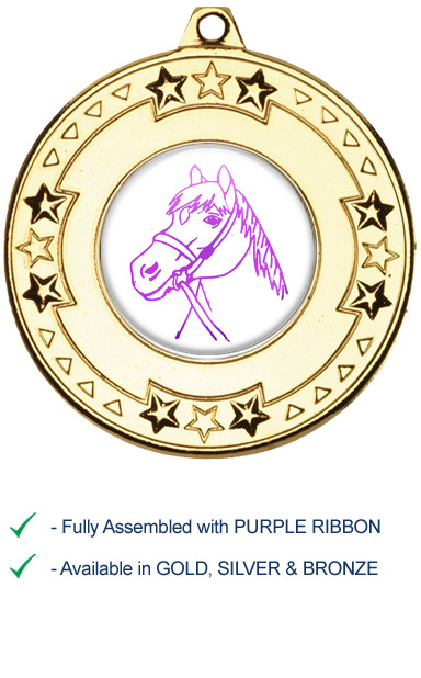 Horses Head Medal with Purple Ribbon - M69
