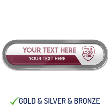 BESPOKE YOUR LOGO & TEXT METAL BAR BADGE- MAROON - 45mm