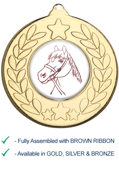 Horses Head Medal with Brown Ribbon - 9459G