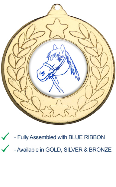 Horses Head Medal with Blue Ribbon - 9459G