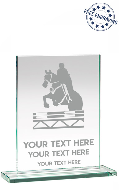 Show Jumping Laser Engraved Glass Plaque (16.5cm)