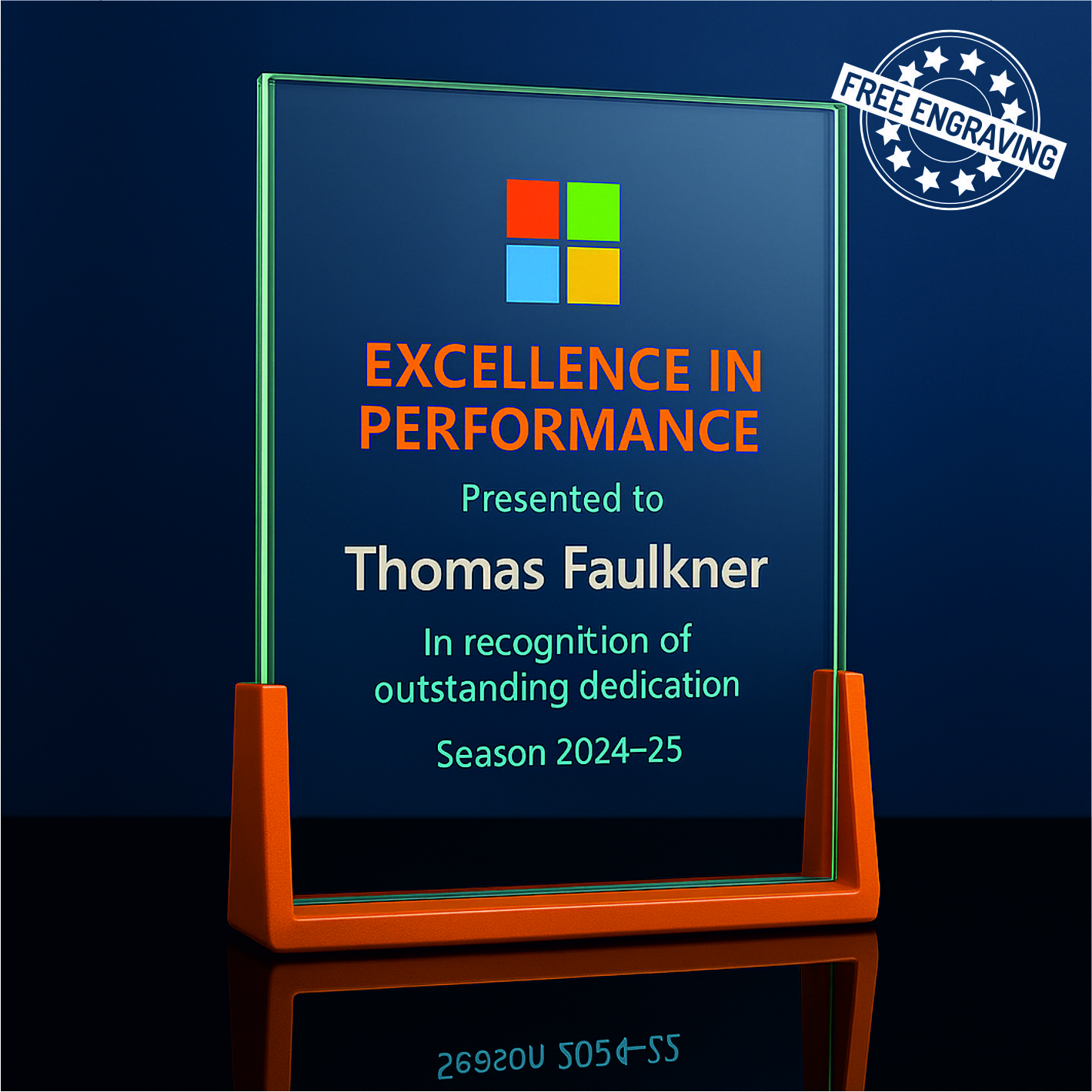 Colour Printed Rectangular Glass Award with Gold Stand - Presentation Box - W580.01