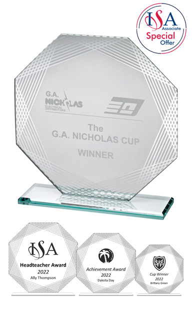 ISA Personalised OCTAGON WITH SILVER DETAILING GLASS AWARD (22.2CM) - SL1C