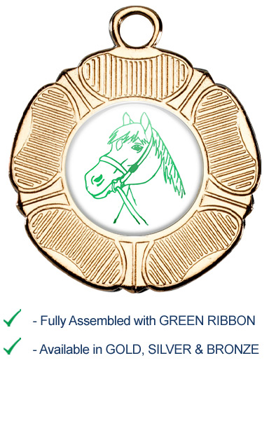 Horses Head Medal with Green Ribbon - M519