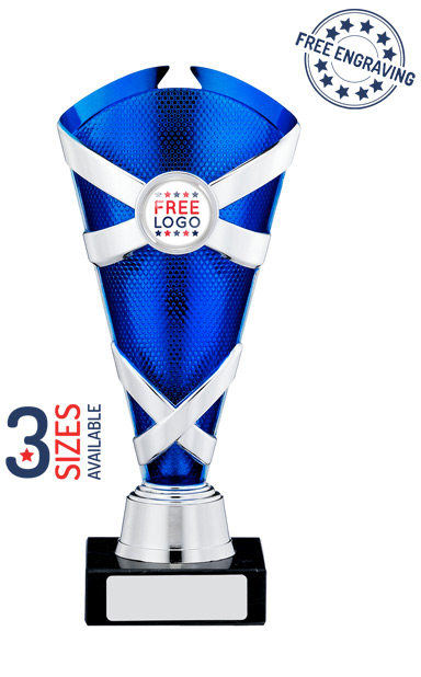 Silver & Blue Criss Cross Trophy- A0982