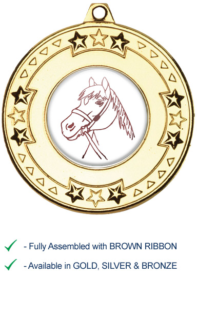 Horses Head Medal with Brown Ribbon - M69