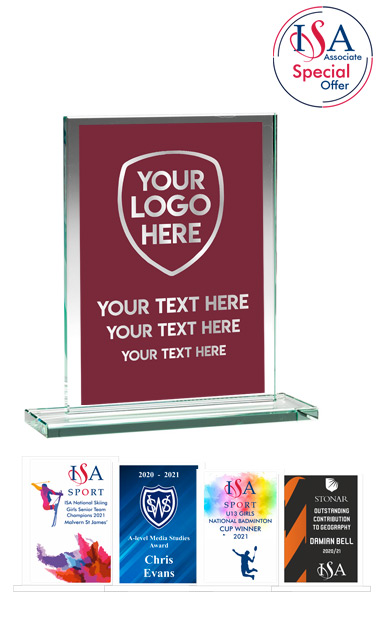 ISA Personalised FULL COLOUR RECTANGLE PLAQUE JADE GLASS AWARD (18.4cm) - TP02B