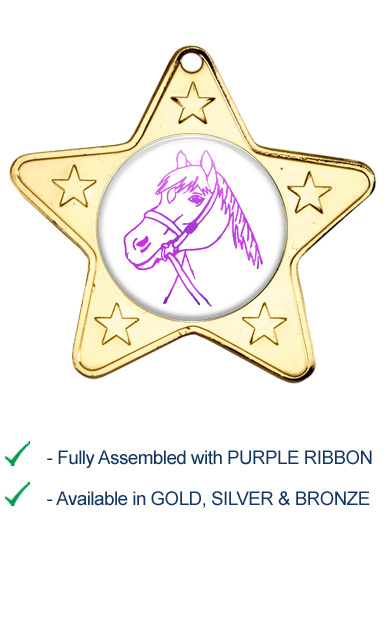 Horses Head Medal with Purple Ribbon - M10