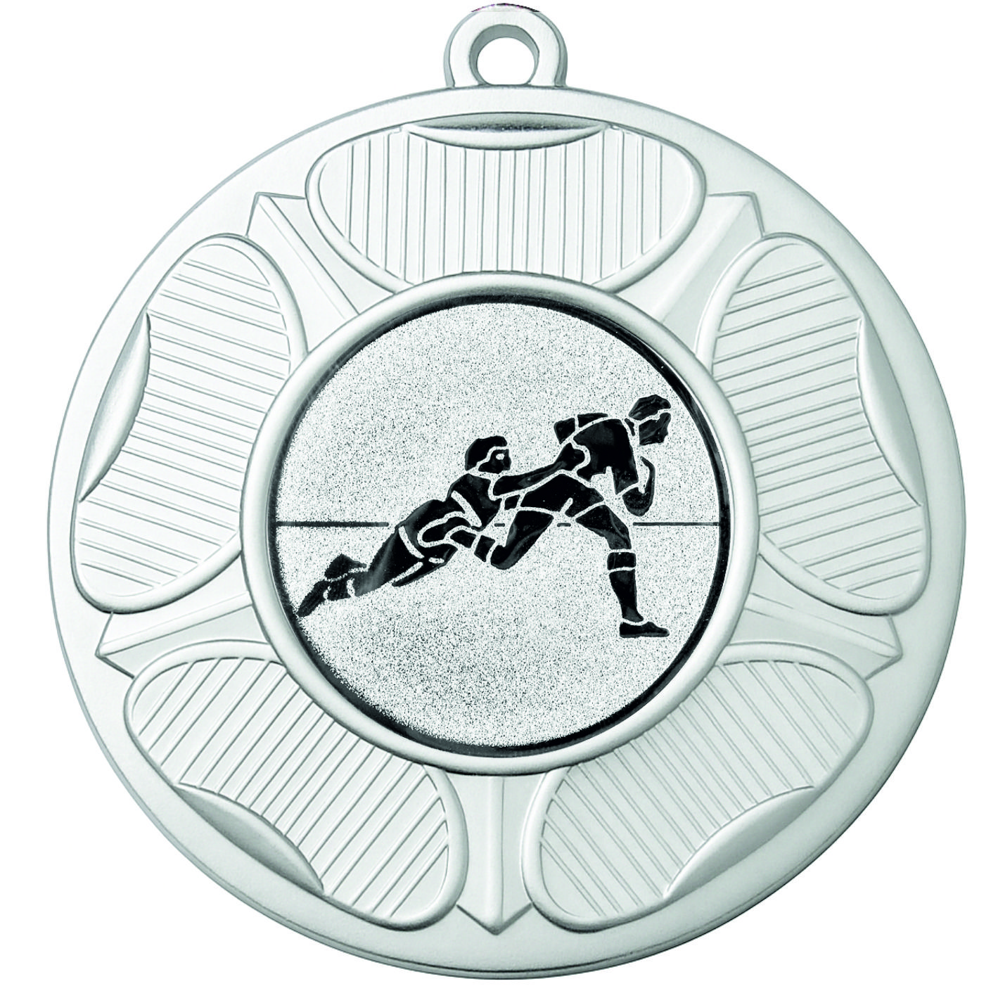 Silver Tudor Rose Rugby Tackle Medal-FREE Ribbon-M9458.02