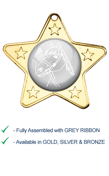 Horses Head Medal with Grey Ribbon - M10