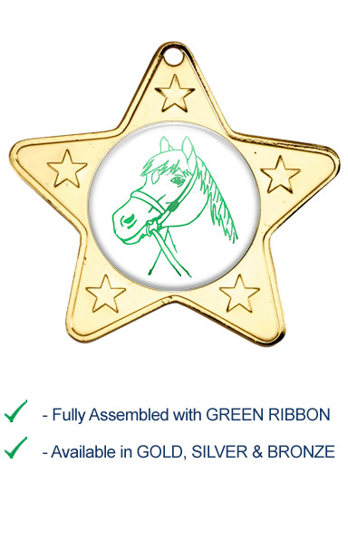 Horses Head Medal with Green Ribbon - M10