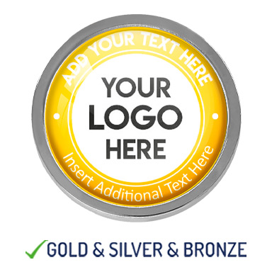 BESPOKE YOUR LOGO & TEXT ROUND METAL BADGE - YELLOW - 22mm