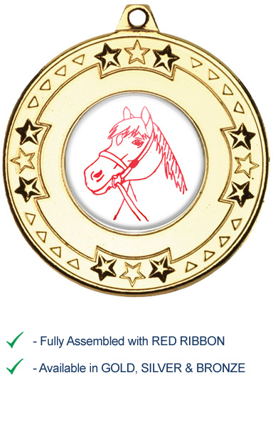 Horses Head Medal with Red Ribbon - M69