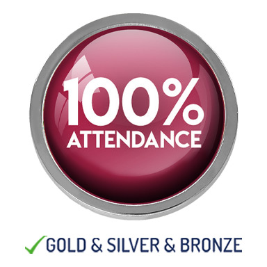 HIGH QUALITY METAL MAROON 100% ATTENDANCE ROUND BADGE - 22mm