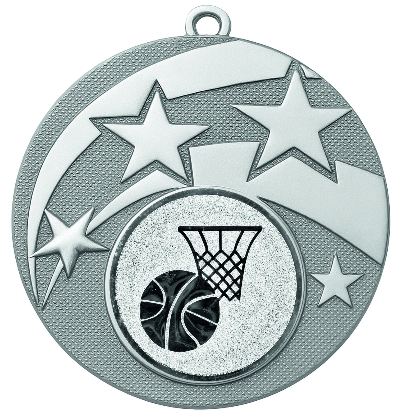 Silver Star Basketball Medal - FREE Ribbon - BIE.M9457.02