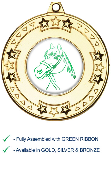 Horses Head Medal with Green Ribbon - M69