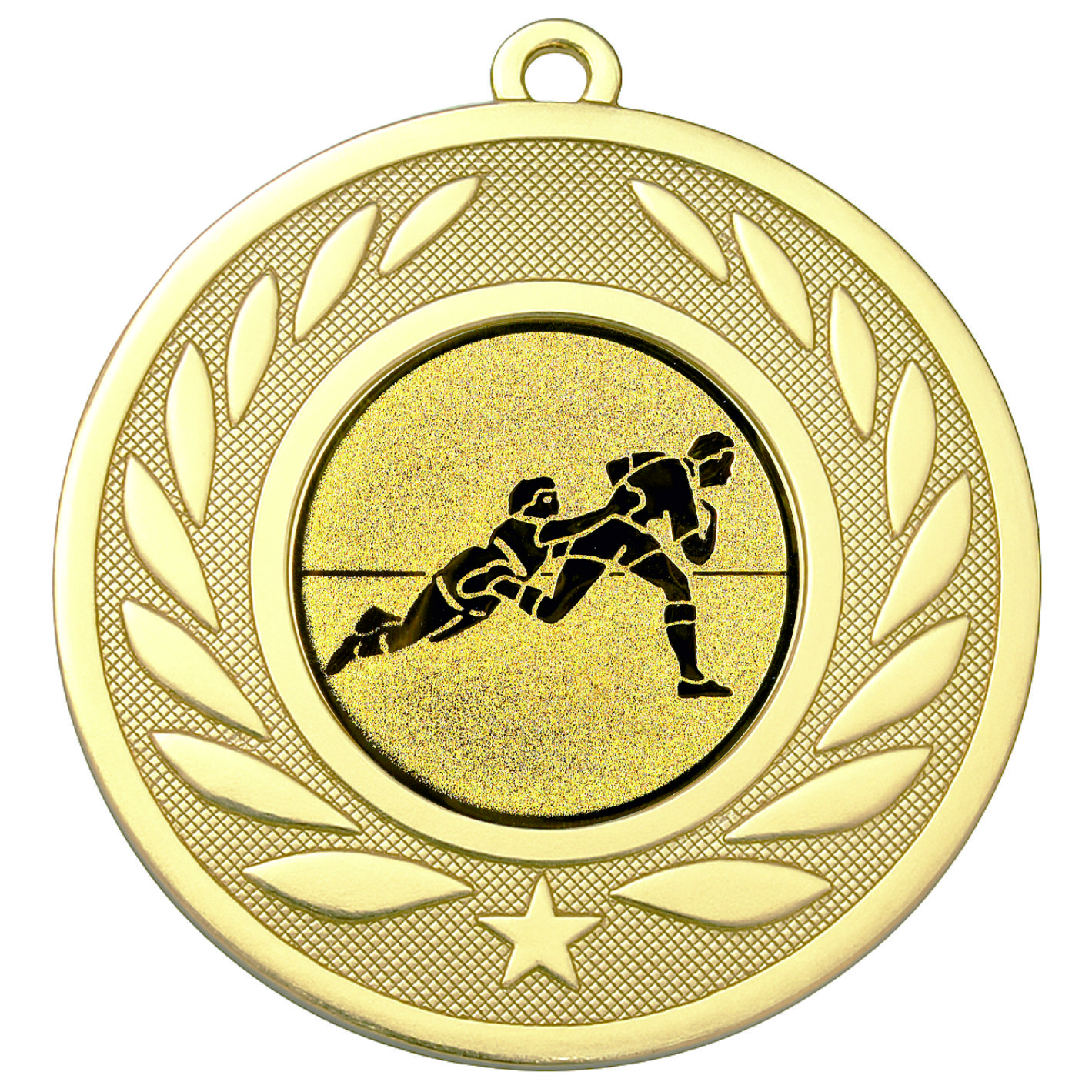 Gold Laurel Rugby Tackle Medal - FREE Ribbon - BIE.M9459.01