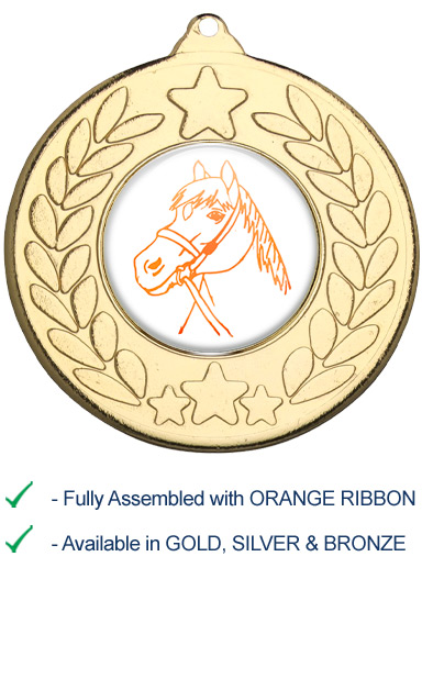 Horses Head Medal with Orange Ribbon - M18