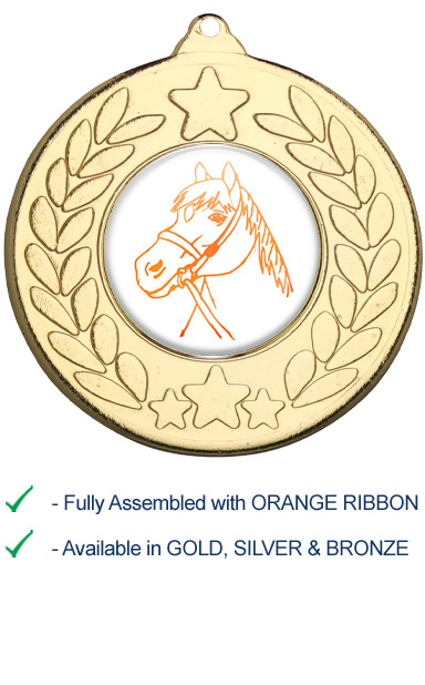 Horses Head Medal with Orange Ribbon - 9459G