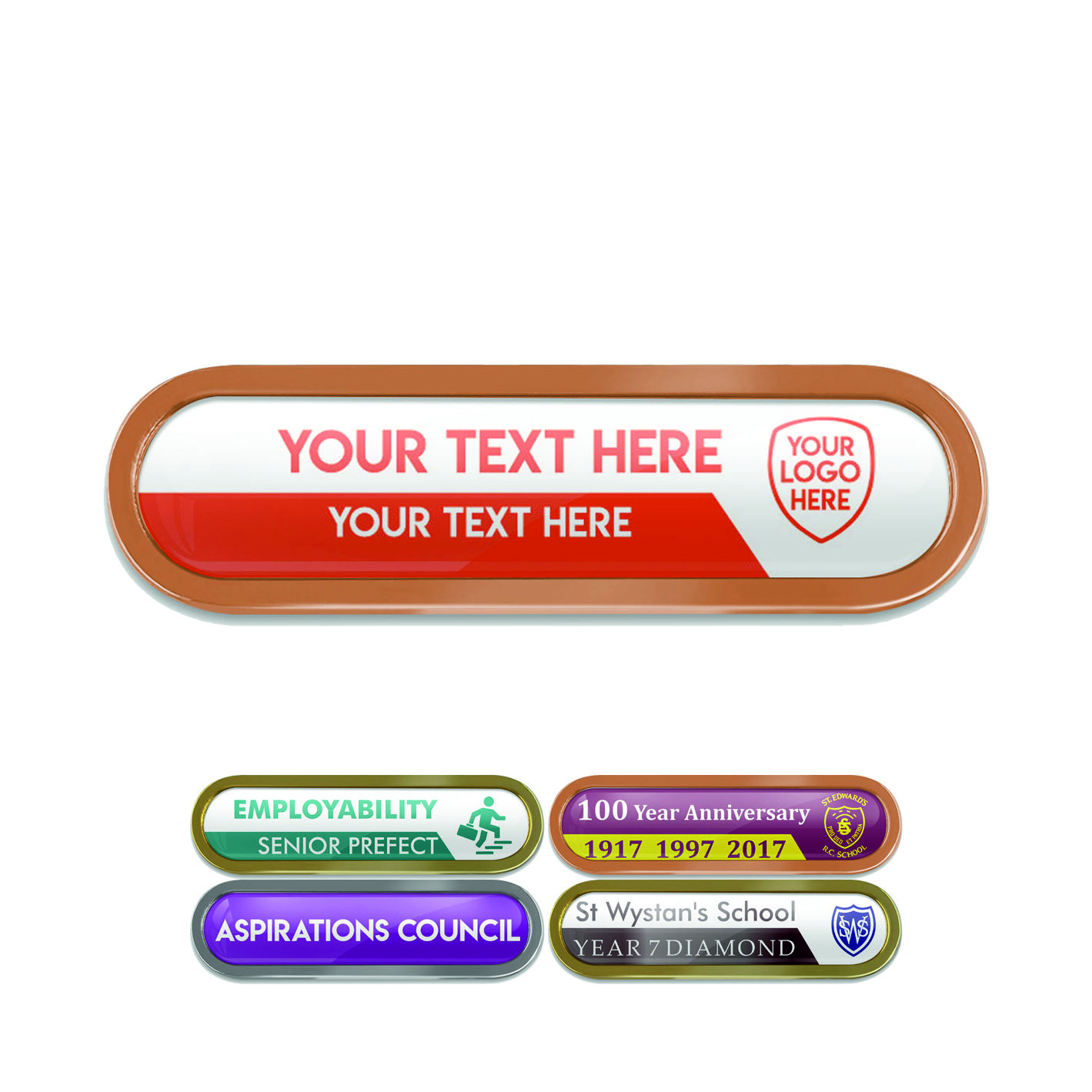 Bronze Bespoke Your Logo & Text Metal Bar Badge - 45mm