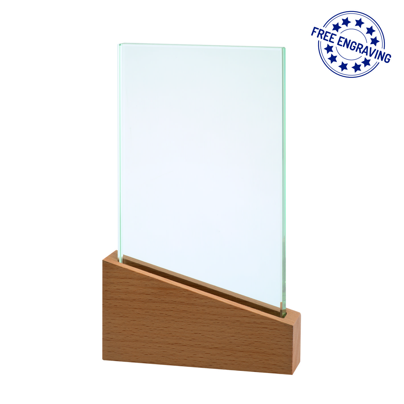 Rectangle Glass Award with Wooden Base - Presentation Box - W81