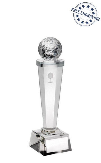 Small Golf ball on column glass award (18.4cm) - TD302GA
