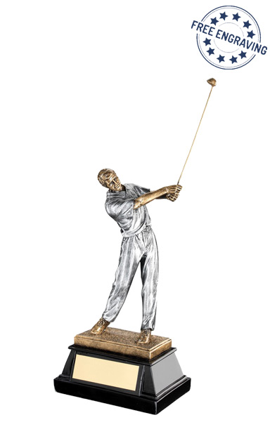 Small End of Swing Golfer Resin on a Black Base (22.2cm) - RF521A