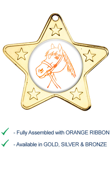Horses Head Medal with Orange Ribbon - M10